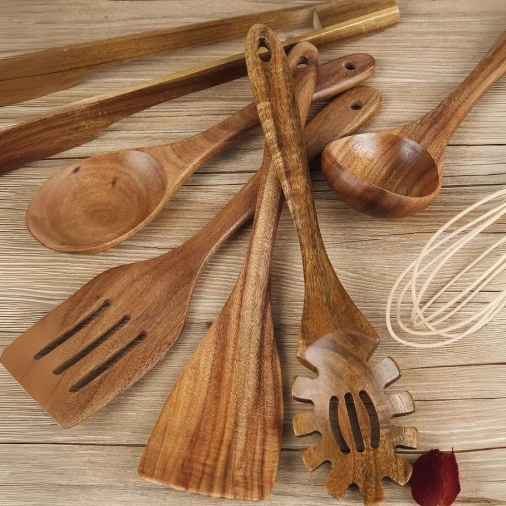 Kitchen Utensil Set Solid Beechwood 7-Piece Heat-Resistant & Non-Scratch