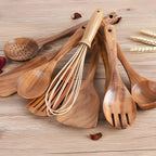 Kitchen Utensil Set Teak Wood 11-Piece With Holder