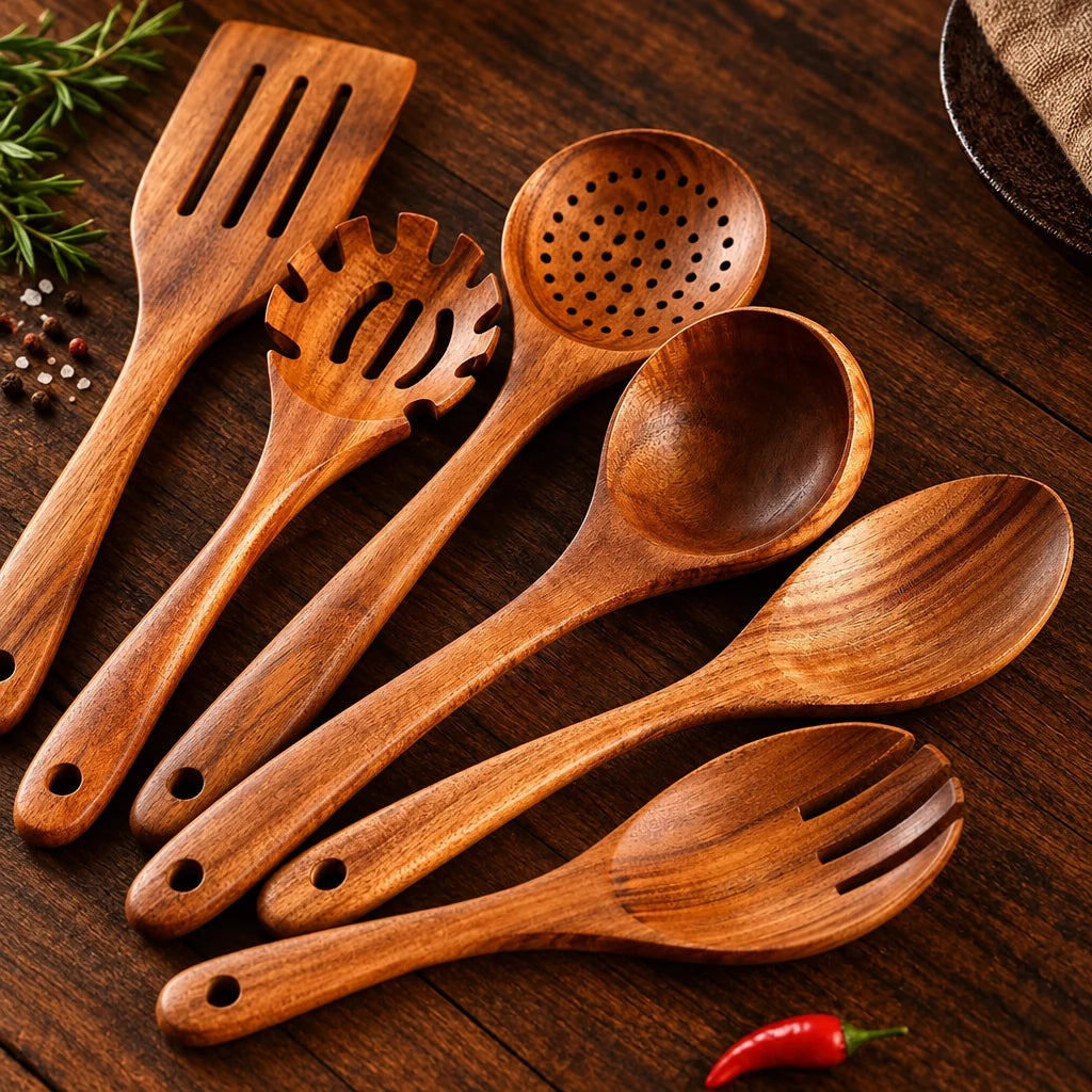 Kitchen Utensil Set Teak Wood Heat-Resistant 11-Piece
