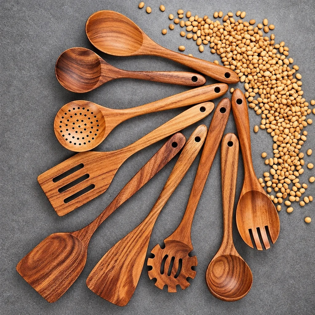 Kitchen Utensil Set Teak Wood Heat-Resistant 11-Piece