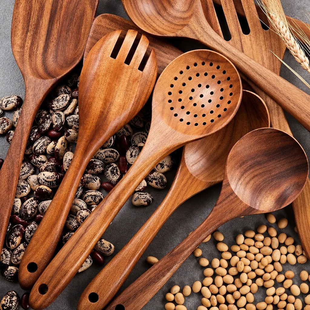Kitchen Utensil Set Teak Wood Heat-Resistant 11-Piece