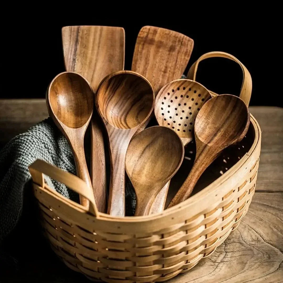 Kitchen Utensil Set Teak Wood Non-Scratch