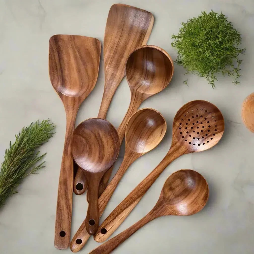 Kitchen Utensil Set Teak Wood Non-Scratch