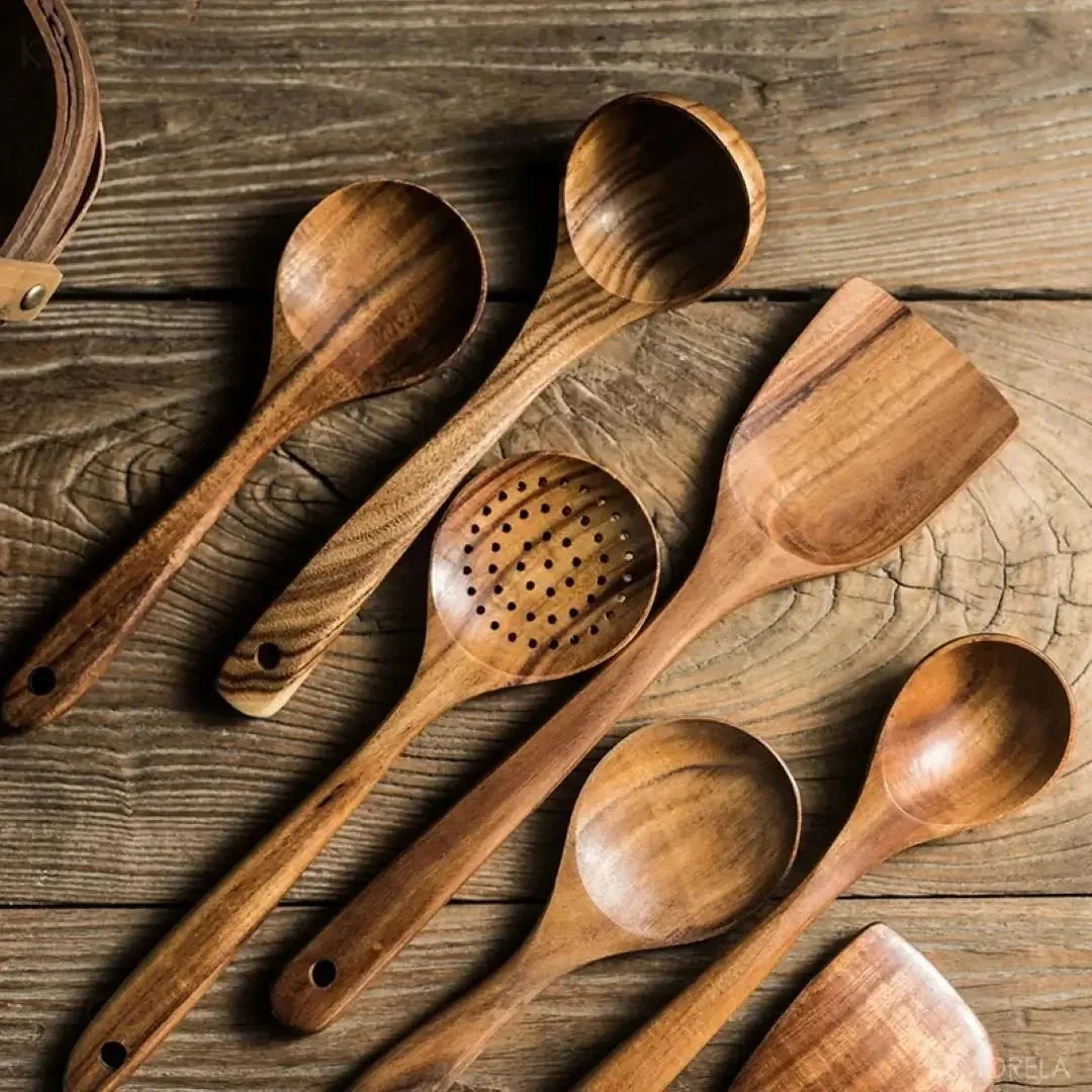 Kitchen Utensil Set Teak Wood Non-Scratch