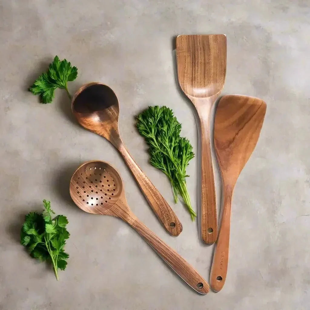 Kitchen Utensil Set Teak Wood Non-Scratch