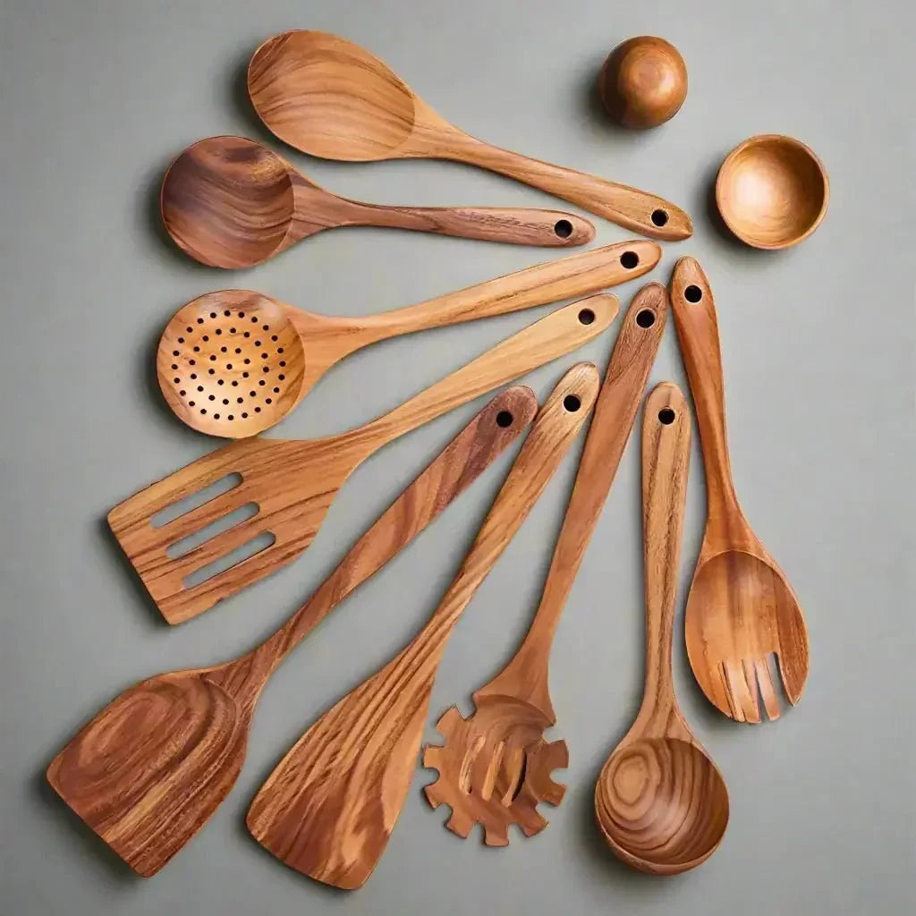 Kitchen Utensil Set Teak Wood Non-Scratch