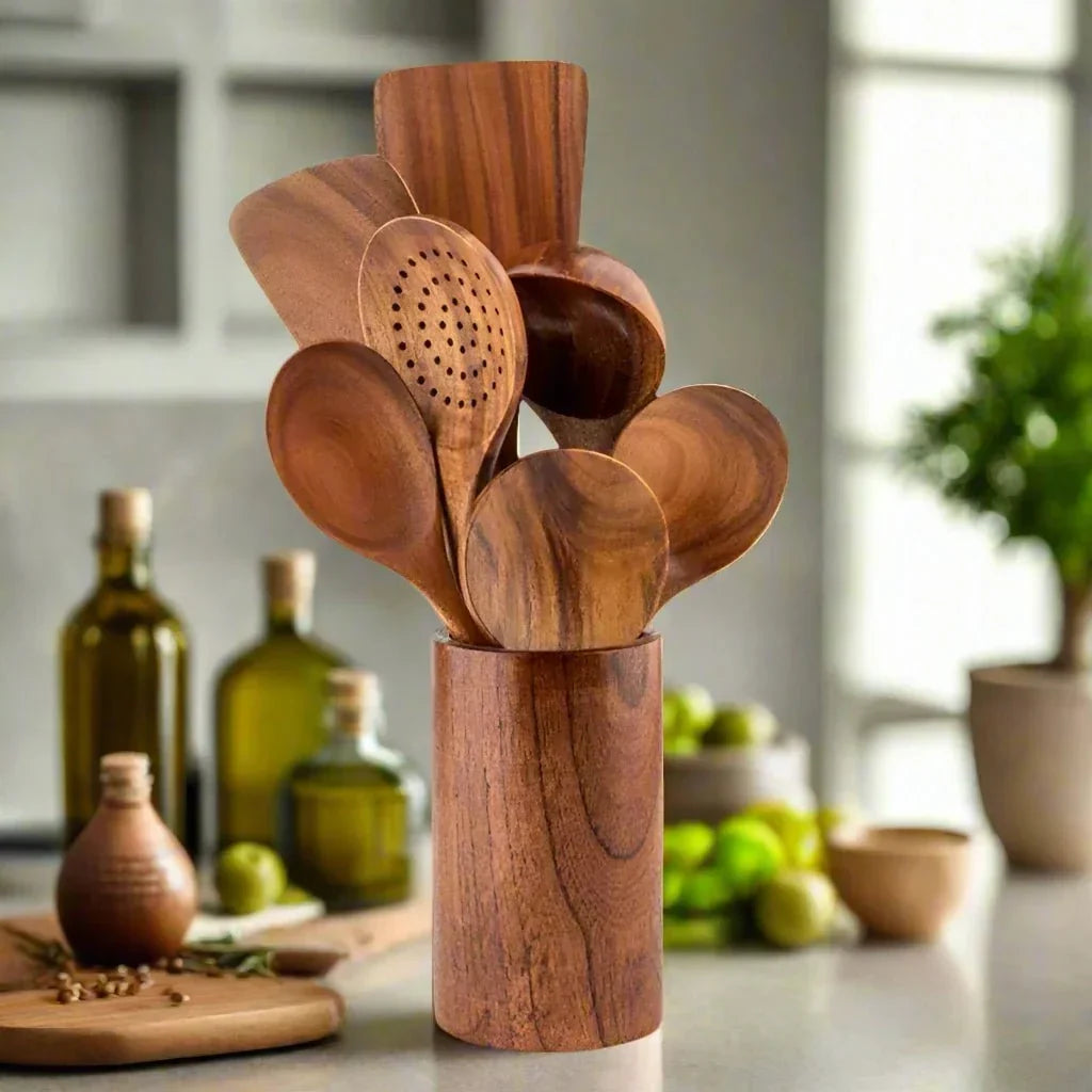 Kitchen Utensil Set Teak Wood Non-Scratch