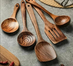 Kitchen Utensil Set Teak Wood Non-Scratch & Food-Safe Finish