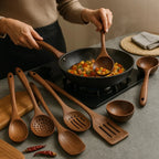 Kitchen Utensil Set Teak Wood Non-Scratch & Food-Safe Finish