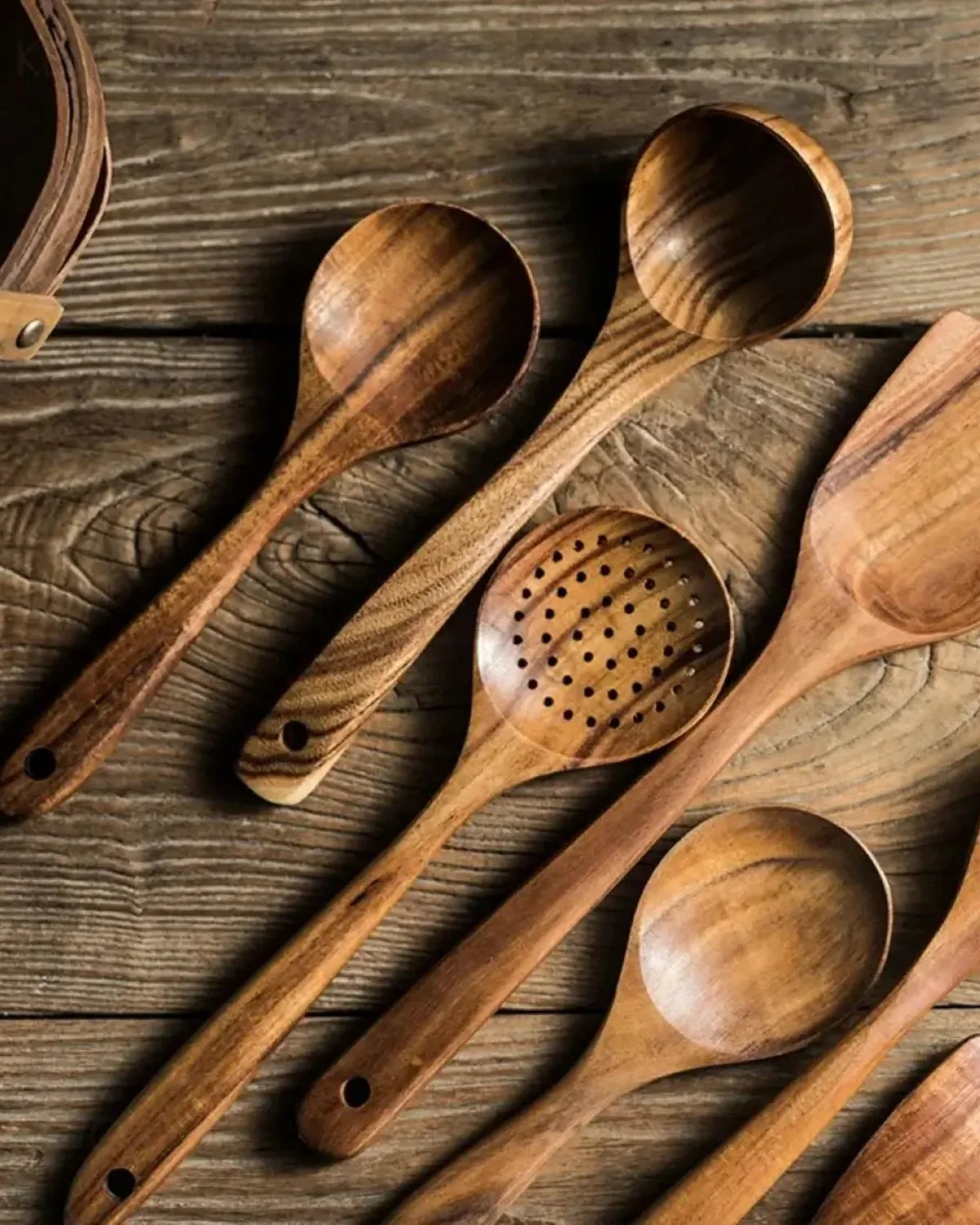 Kitchen Utensil Set Teak Wood Protects Non-Stick Heat-Resistant