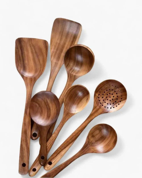 Kitchen Utensil Set Teak Wood Protects Non-Stick Heat-Resistant