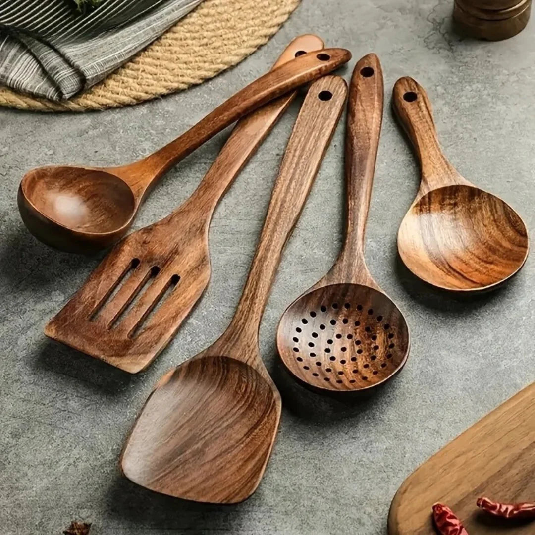 Kitchen Utensil Set Walnut Wood Non-Scratch Set of 5