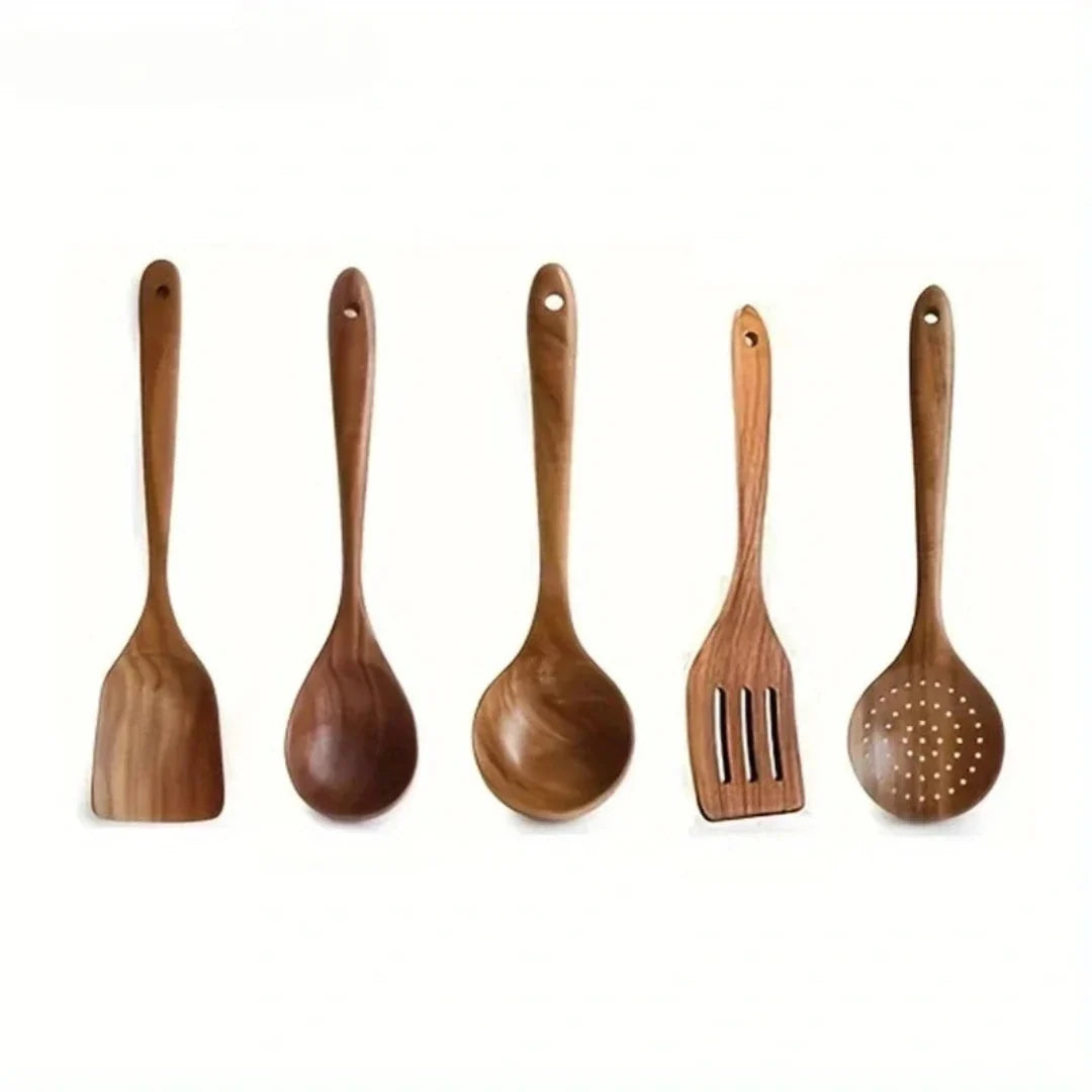 Kitchen Utensil Set Walnut Wood Non-Scratch Set of 5