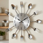 Kitchen Wall Clock Cutlery-Inspired Silent Metal