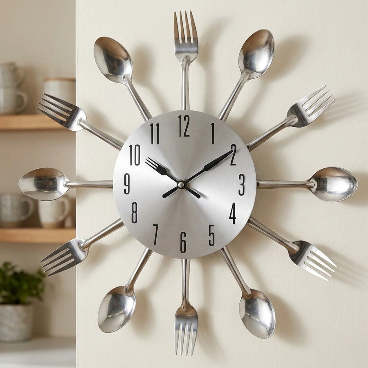 Kitchen Wall Clock Cutlery-Inspired Silent Metal