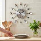 Kitchen Wall Clock Cutlery-Inspired Silent Metal