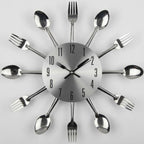 Kitchen Wall Clock Cutlery-Inspired Silent Metal