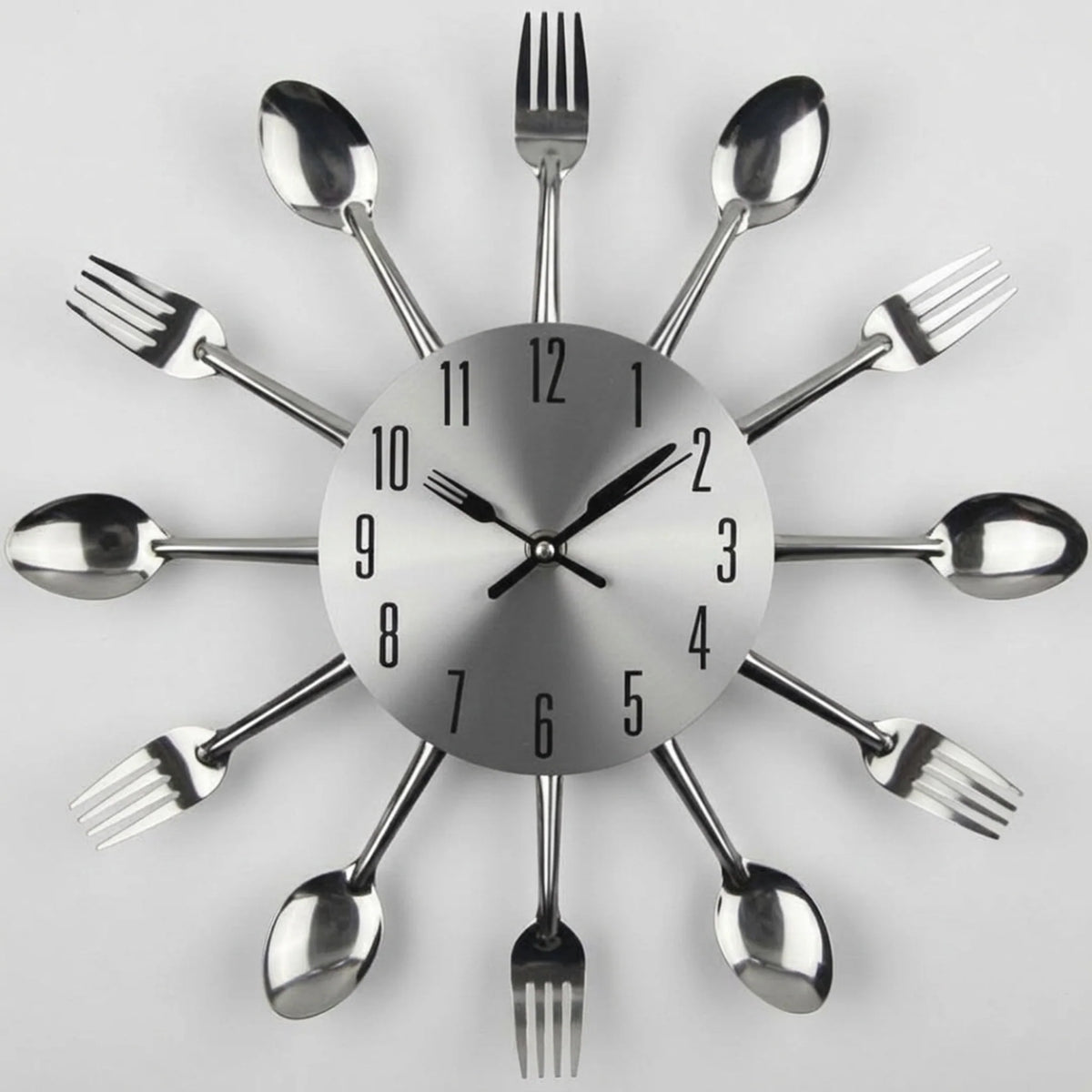 Kitchen Wall Clock Cutlery-Inspired Silent Metal