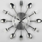 Kitchen Wall Clock Cutlery-Inspired Silent Metal