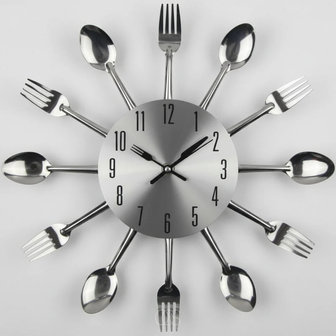 Kitchen Wall Clock Cutlery-Inspired Silent Metal