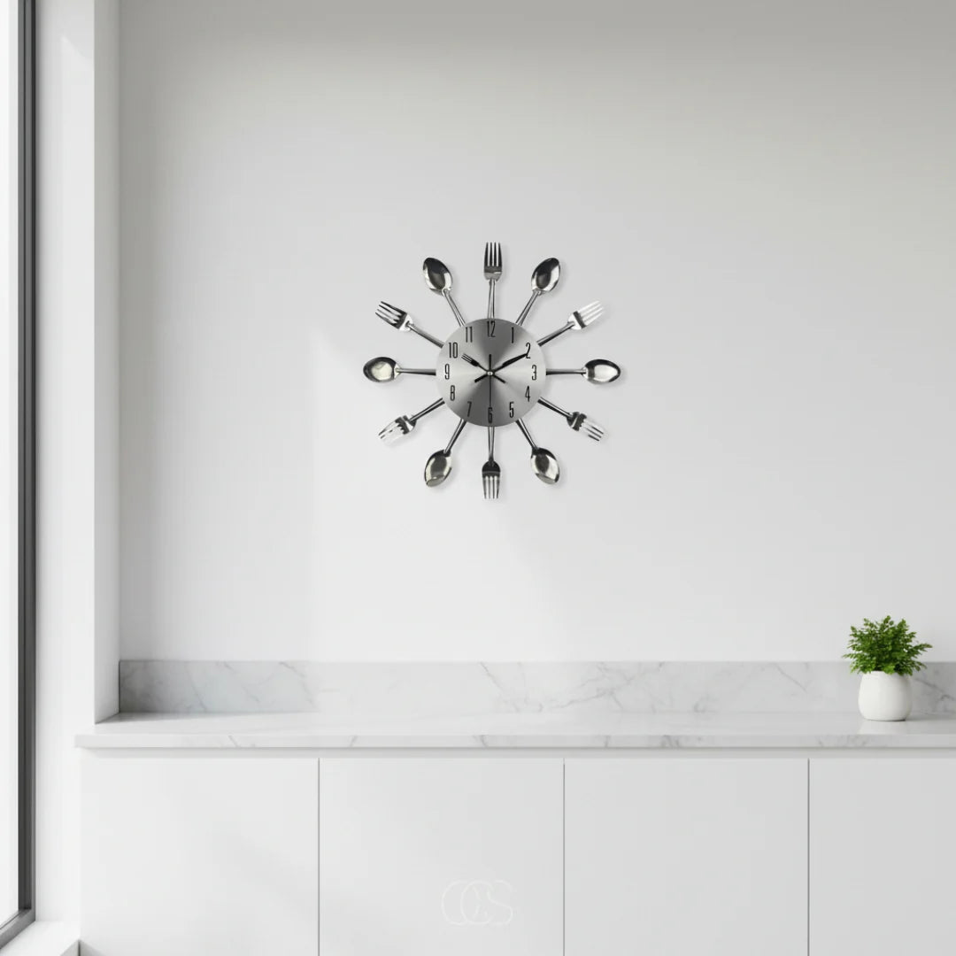 Kitchen Wall Clock Cutlery-Inspired Silent Metal