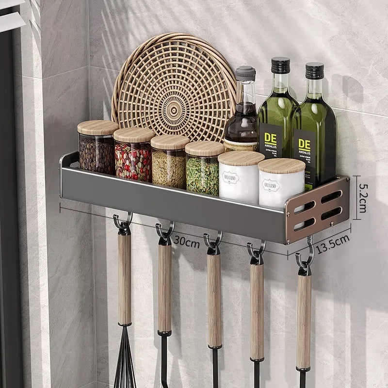 Kitchen Wall Rack Thickened Aluminum Drill-Free Mounting