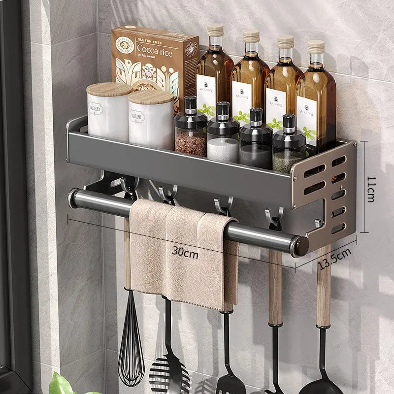 Kitchen Wall Rack Thickened Aluminum Drill-Free Mounting