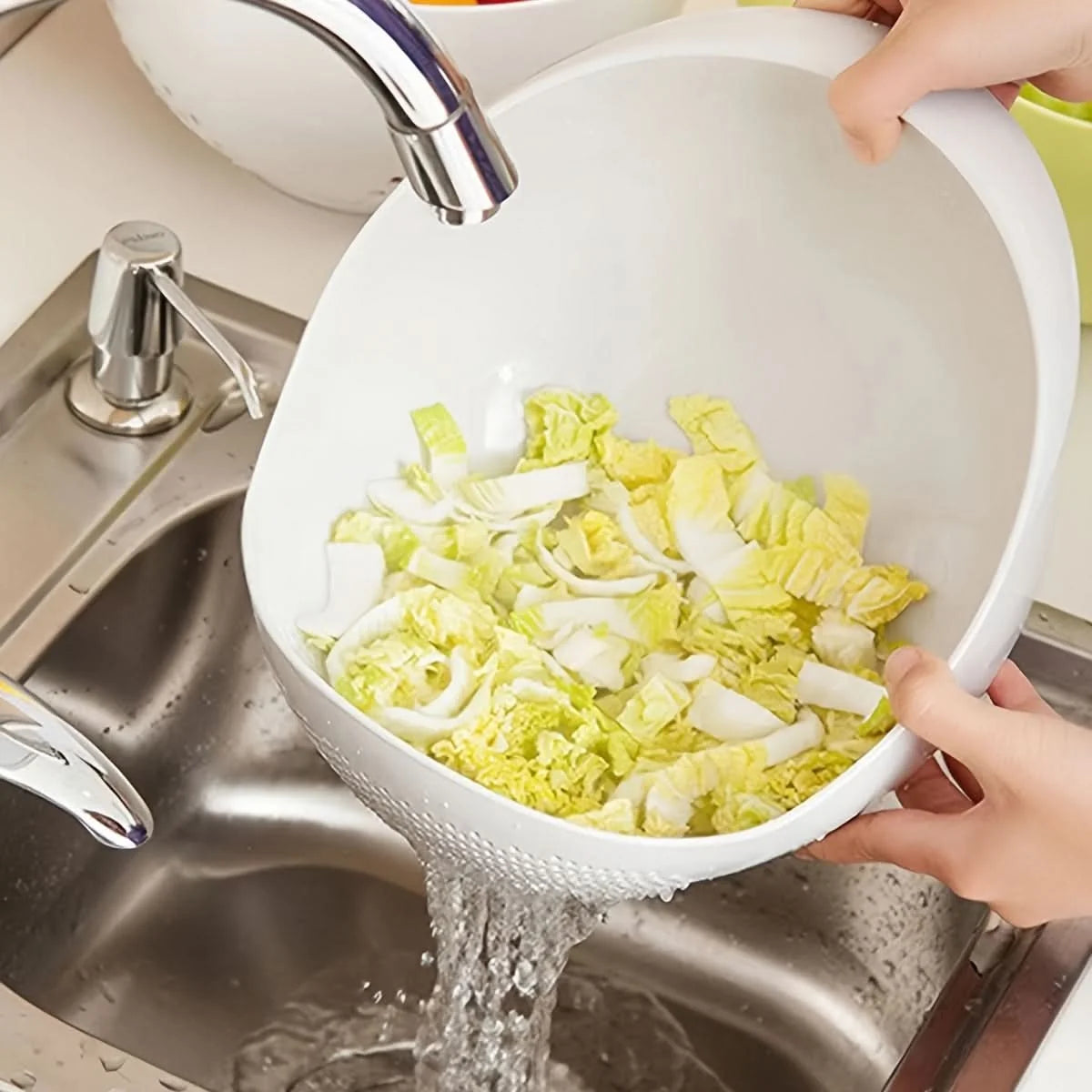 Kitchen Wash Basket Dual-Function Fine Drainage Holes Ergonomic Handle