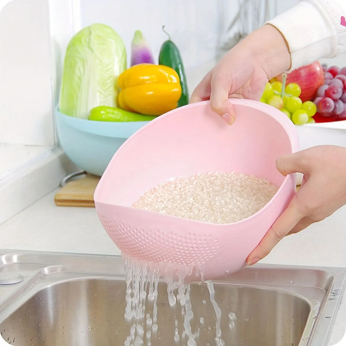 Kitchen Wash Basket Dual-Function Fine Drainage Holes Ergonomic Handle