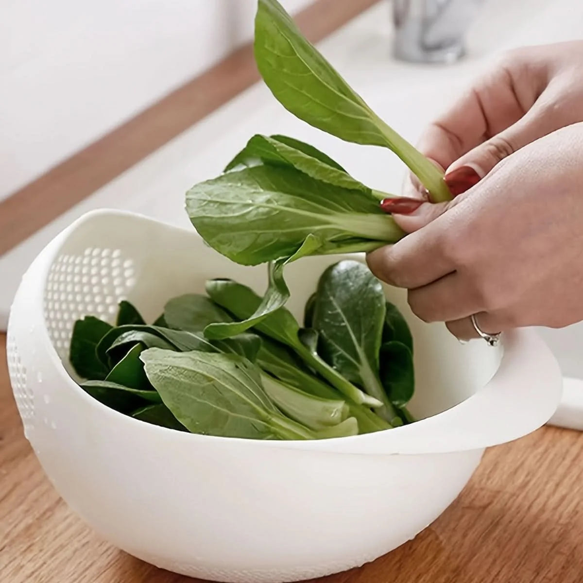 Kitchen Wash Basket Dual-Function Fine Drainage Holes Ergonomic Handle