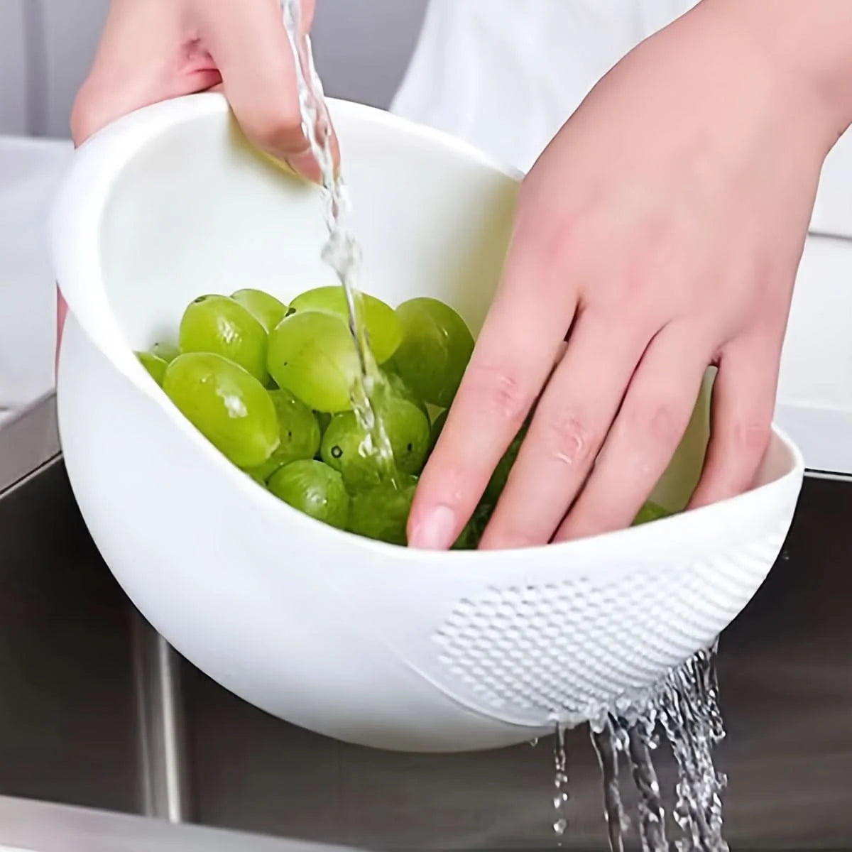 Kitchen Wash Basket Dual-Function Fine Drainage Holes Ergonomic Handle