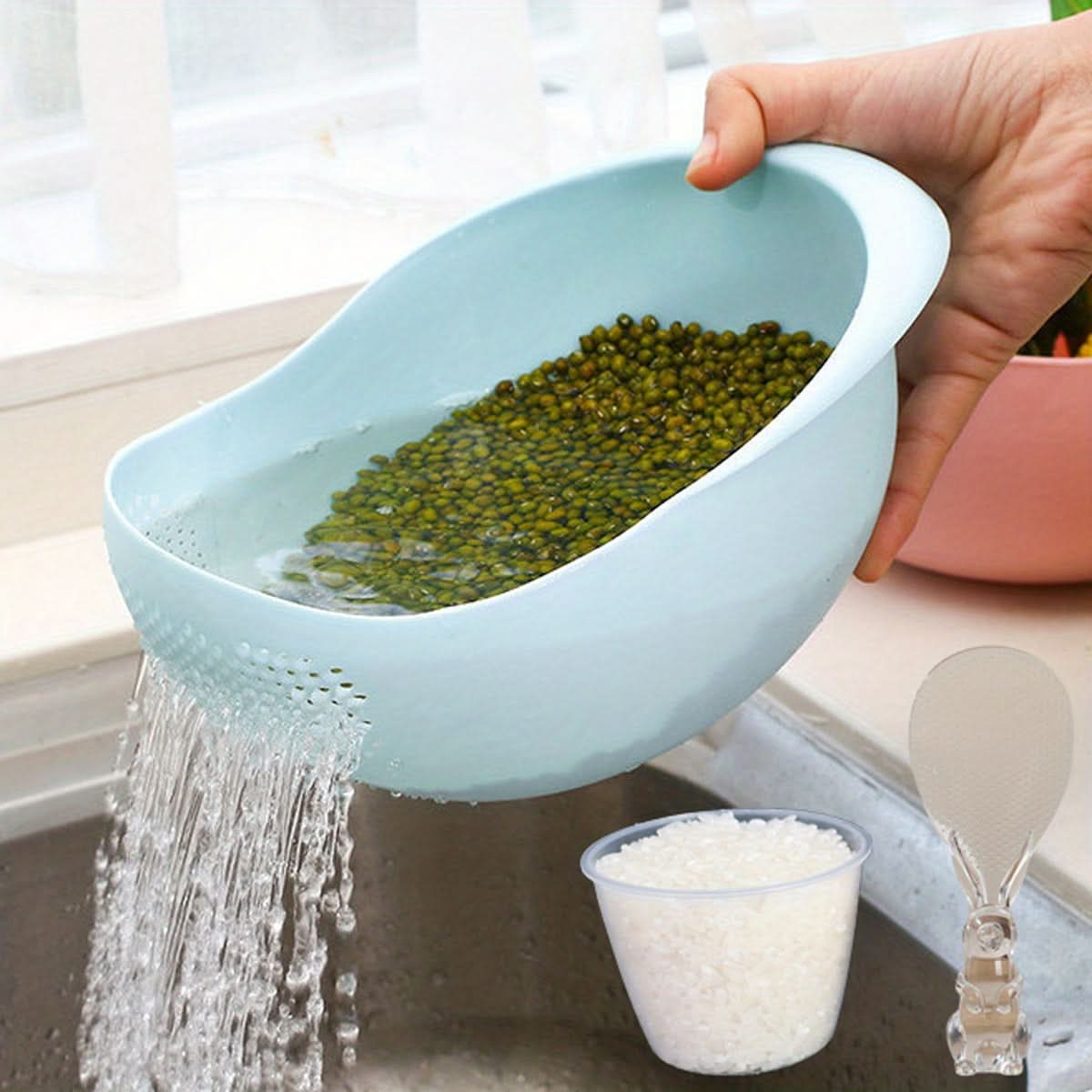 Kitchen Wash Basket Dual-Function Fine Drainage Holes Ergonomic Handle