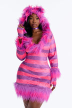 Kitty Costume Pink Fuzzy Hooded Dress Attached Tail