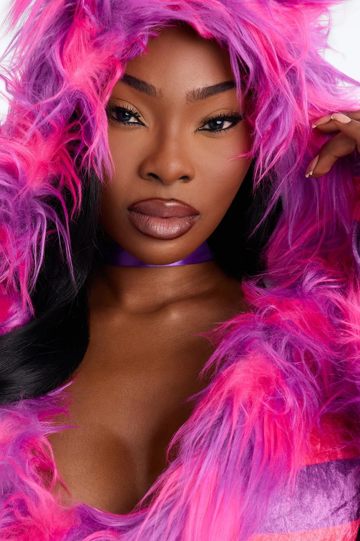 Kitty Costume Pink Fuzzy Hooded Dress Attached Tail