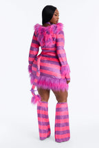 Kitty Costume Pink Fuzzy Hooded Dress Attached Tail