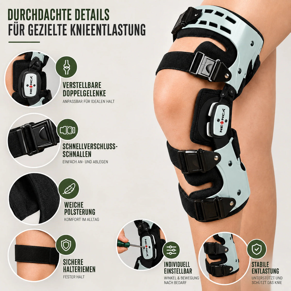 Knee Brace Double Hinge Adjustable Straps & Padded Lining