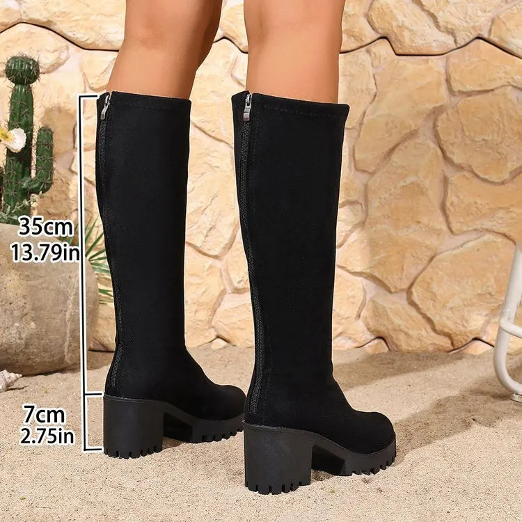 Knee High Boots 2.8 Inch Block Heel Slip-Resistant Sole