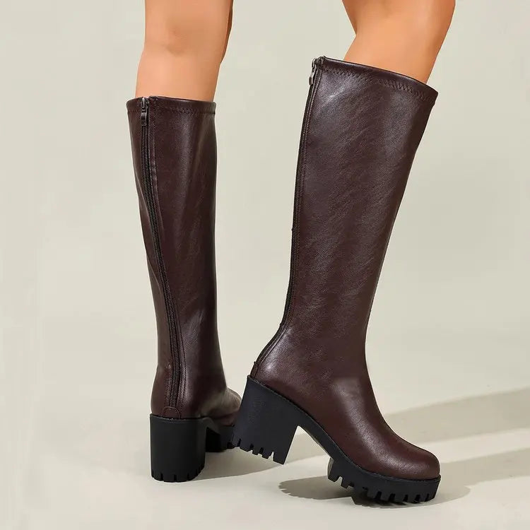 Knee High Boots 2.8 Inch Block Heel Slip-Resistant Sole