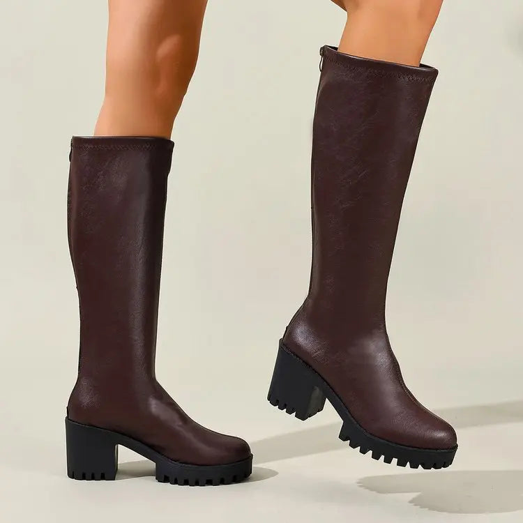 Knee High Boots 2.8 Inch Block Heel Slip-Resistant Sole