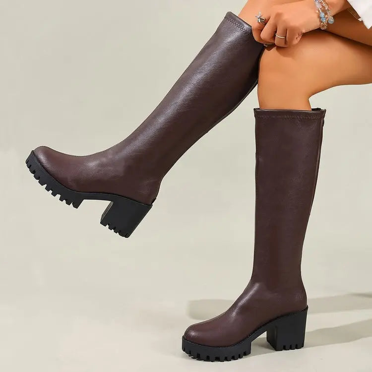 Knee High Boots 2.8 Inch Block Heel Slip-Resistant Sole