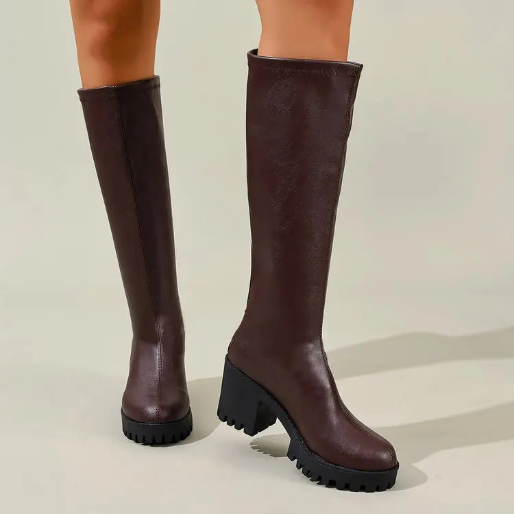 Knee High Boots 2.8 Inch Block Heel Slip-Resistant Sole
