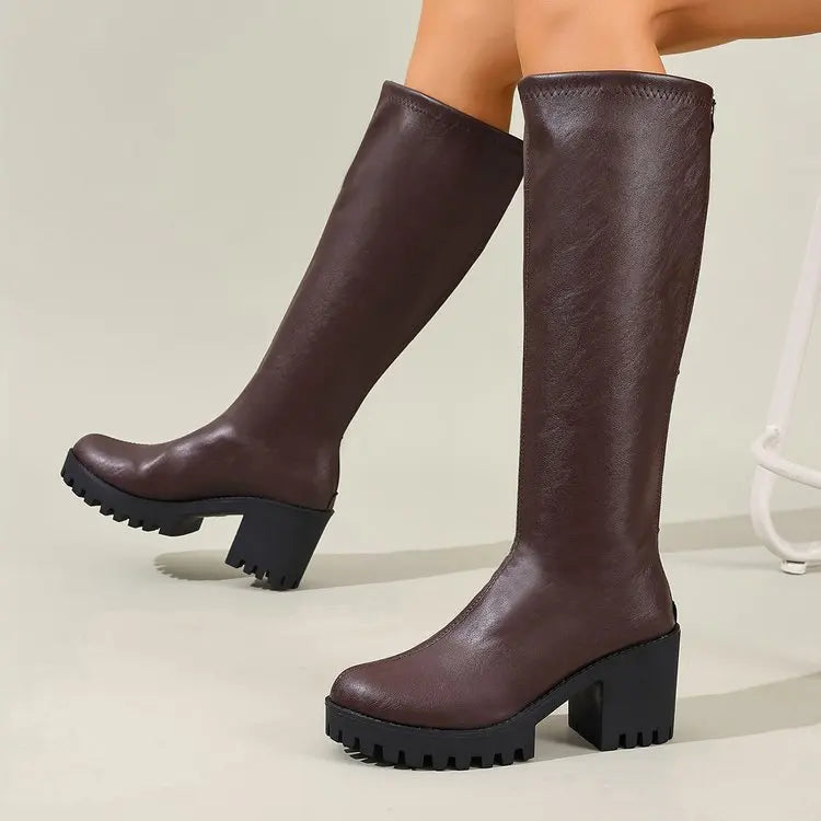 Knee High Boots 2.8 Inch Block Heel Slip-Resistant Sole