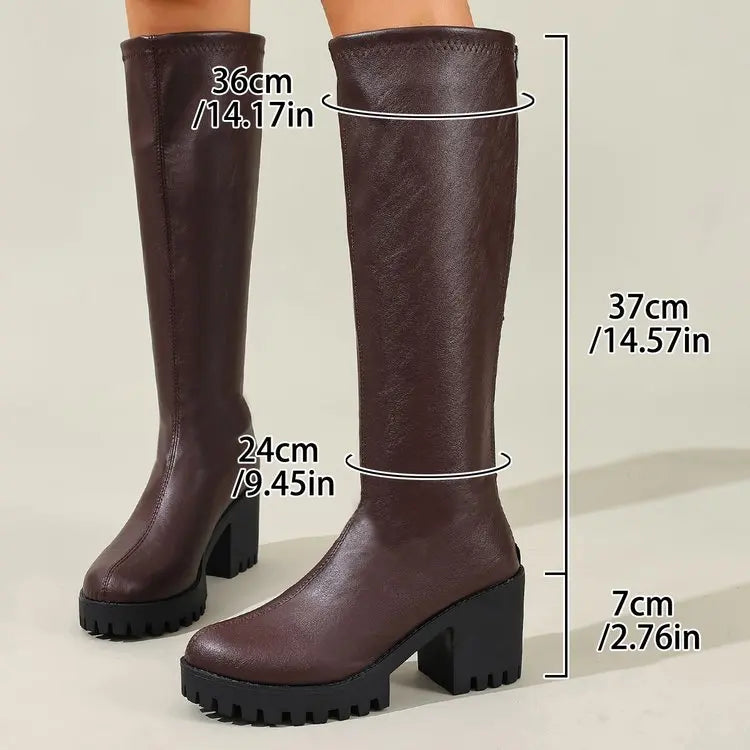 Knee High Boots 2.8 Inch Block Heel Slip-Resistant Sole