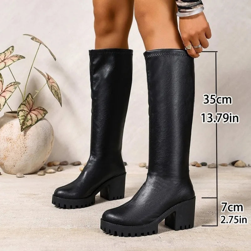 Knee High Boots 2.8 Inch Block Heel Slip-Resistant Sole