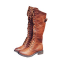 Knee-High Boots Full-Grain Leather Lace-Up & Inner Zip