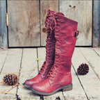 Knee-High Boots Full-Grain Leather Lace-Up & Inner Zip