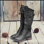 Knee-High Boots Full-Grain Leather Lace-Up & Inner Zip