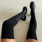 Knee-High Boots Ribbed Stretch Knit Comfortable Fit