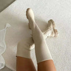 Knee-High Boots Ribbed Stretch Knit Comfortable Fit