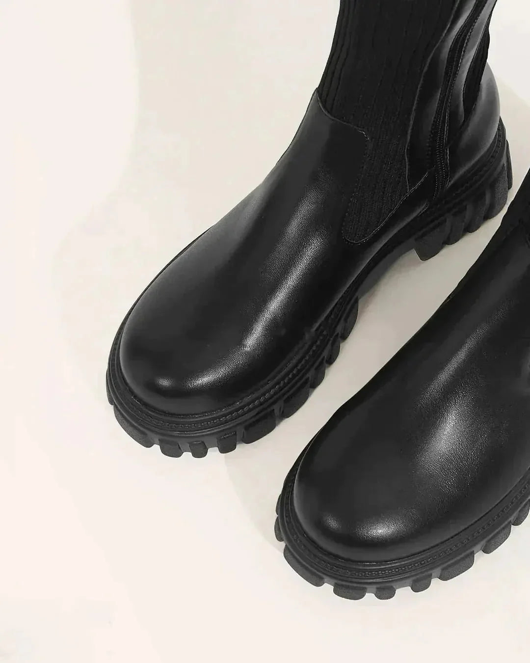 Knee-High Boots Ribbed Stretch Knit Comfortable Fit